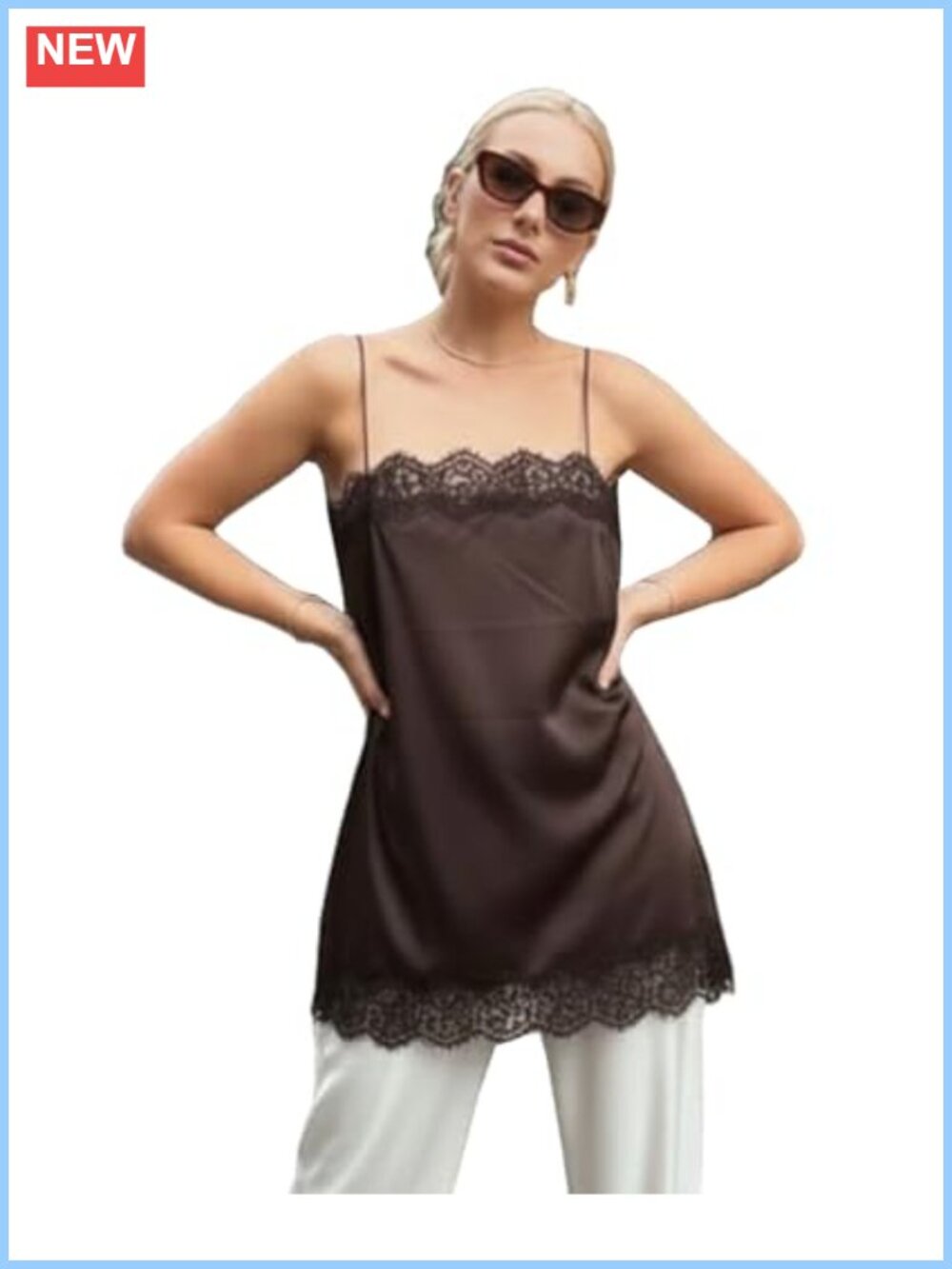 Satin Lace Camisole Tank Top Spaghetti Strap Sleeveless Y2K